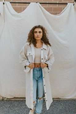 Henly Free People Long Ruby Jacket In Stone Jackets/Shackets/Blazers