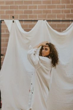 Henly Free People Long Ruby Jacket In Stone Jackets/Shackets/Blazers