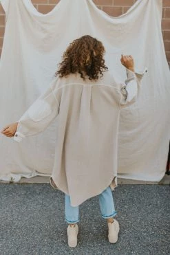 Henly Free People Long Ruby Jacket In Stone Jackets/Shackets/Blazers