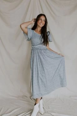 Henly Dresses Gwen Smocked Midi In Dusty Blue