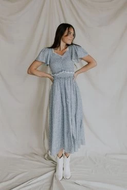Henly Dresses Gwen Smocked Midi In Dusty Blue
