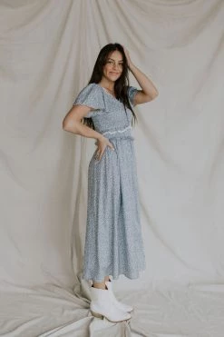 Henly Dresses Gwen Smocked Midi In Dusty Blue