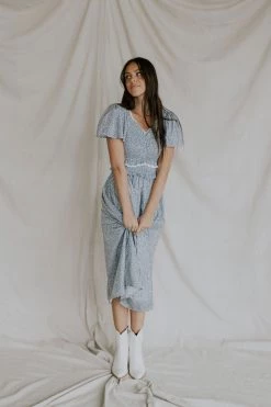 Henly Dresses Gwen Smocked Midi In Dusty Blue