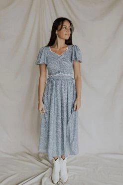Henly Dresses Gwen Smocked Midi In Dusty Blue