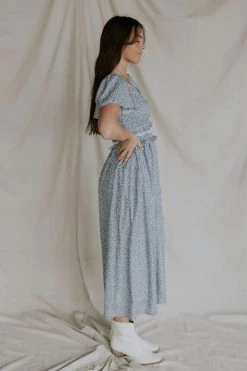 Henly Dresses Gwen Smocked Midi In Dusty Blue