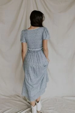 Henly Dresses Gwen Smocked Midi In Dusty Blue