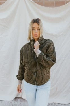 Henly Free People Dolman Quilted Knit Jacket In Dusted Military Jackets/Shackets/Blazers
