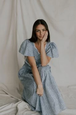 Henly Dresses Gwen Smocked Midi In Dusty Blue