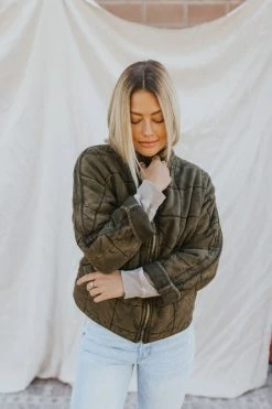 Henly Free People Dolman Quilted Knit Jacket In Dusted Military Jackets/Shackets/Blazers