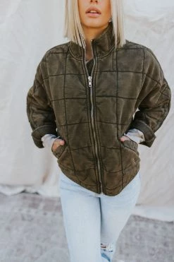Henly Free People Dolman Quilted Knit Jacket In Dusted Military Jackets/Shackets/Blazers