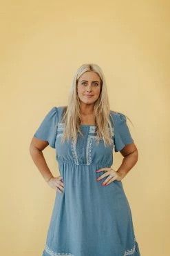 Henly Dresses Sedona Embroidered Dress In Slate Blue