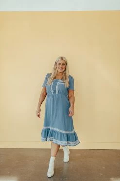 Henly Dresses Sedona Embroidered Dress In Slate Blue