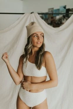 Henly Oasis Textured One Shoulder Bikini In Cream Swim