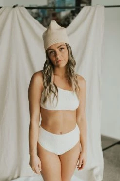 Henly Oasis Textured One Shoulder Bikini In Cream Swim