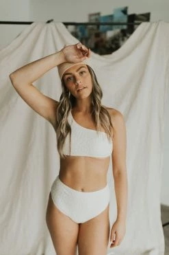 Henly Oasis Textured One Shoulder Bikini In Cream Swim