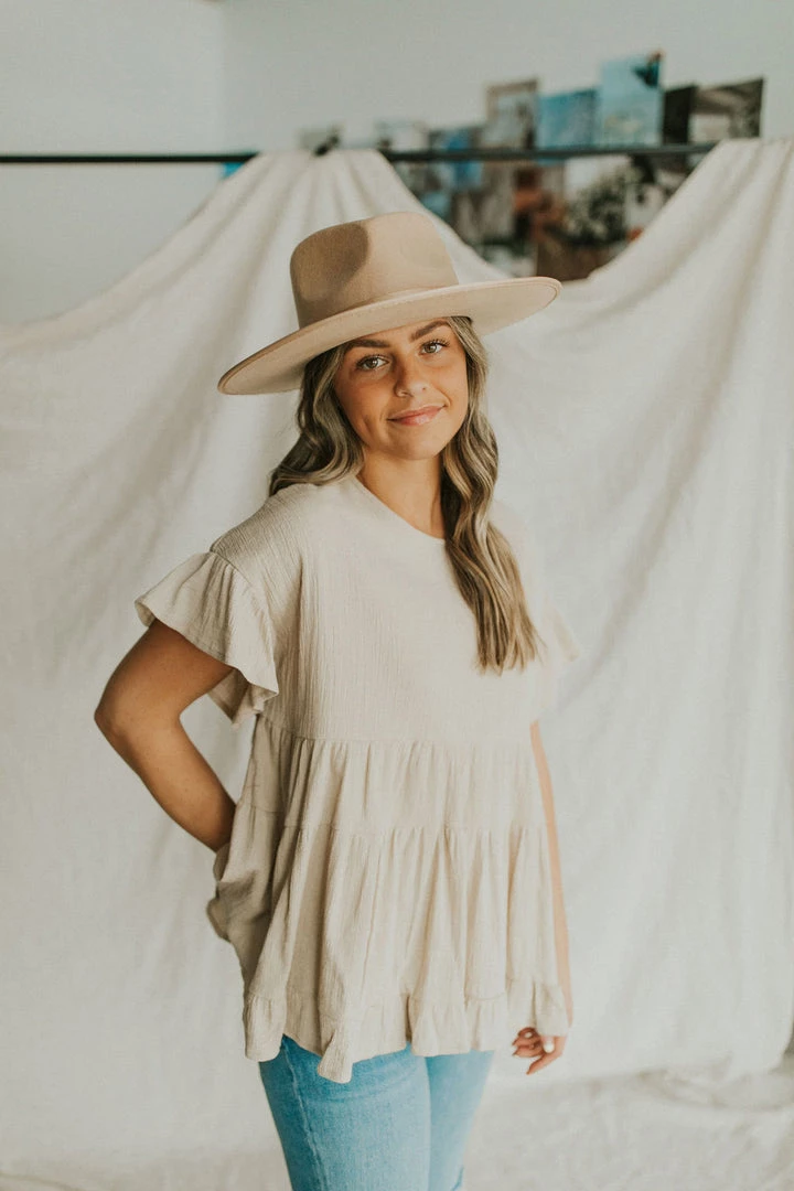 Henly Tops Kancan Tiered Peplum In Taupe