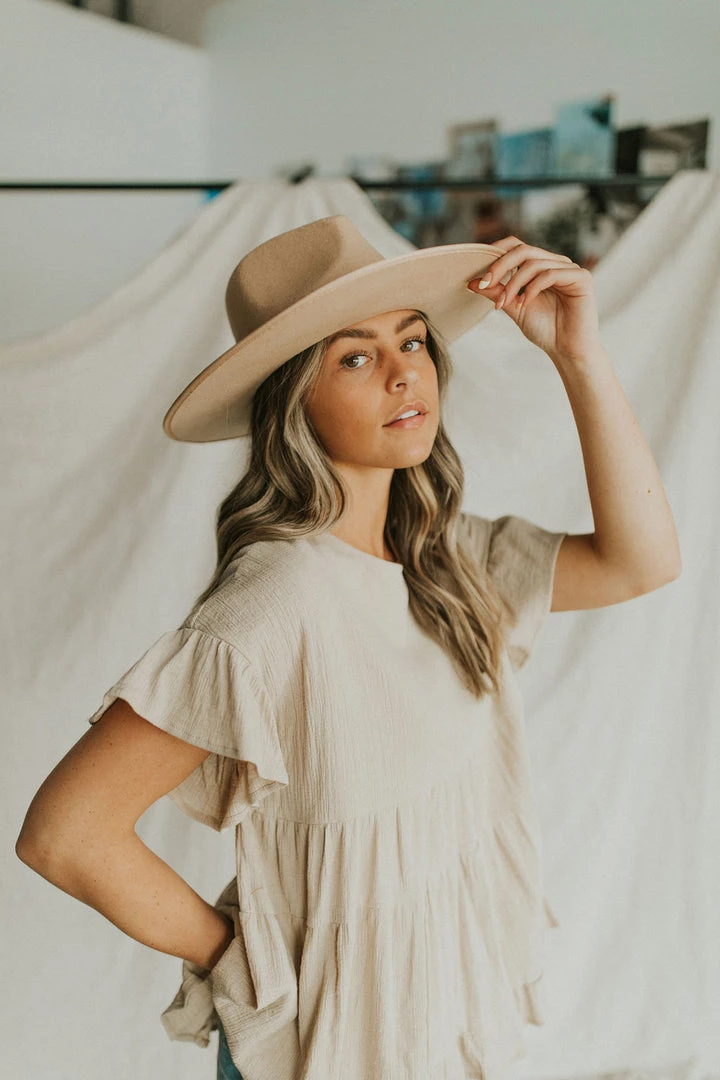 Henly Tops Kancan Tiered Peplum In Taupe