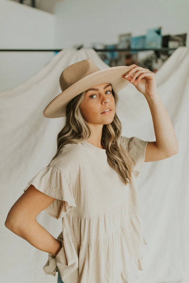 Henly Tops Kancan Tiered Peplum In Taupe