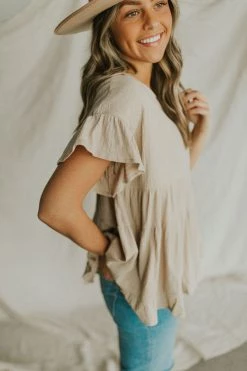 Henly Tops Kancan Tiered Peplum In Taupe