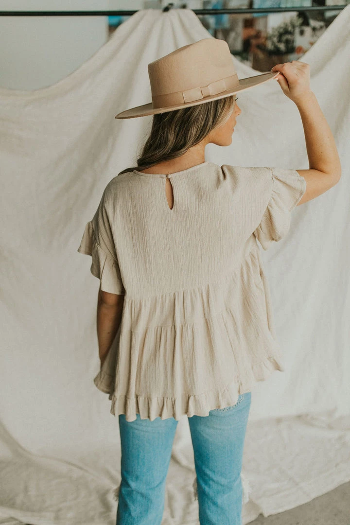 Henly Tops Kancan Tiered Peplum In Taupe