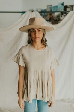 Henly Tops Kancan Tiered Peplum In Taupe