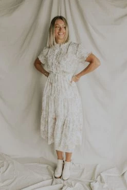 Henly Dresses Darcy Floral Pleated Midi In Taupe