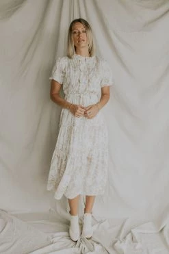 Henly Dresses Darcy Floral Pleated Midi In Taupe