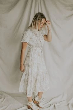 Henly Dresses Darcy Floral Pleated Midi In Taupe