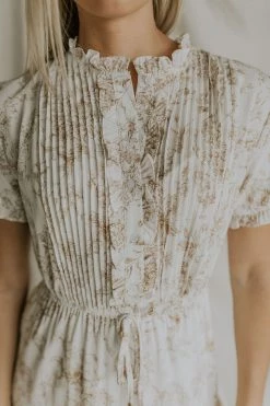 Henly Dresses Darcy Floral Pleated Midi In Taupe