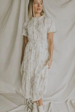 Henly Dresses Darcy Floral Pleated Midi In Taupe