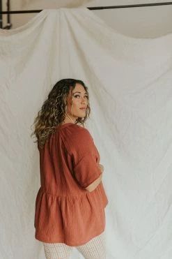 Henly Tied Up Gauze Peplum In Canyon Clay