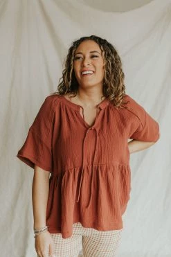 Henly Tied Up Gauze Peplum In Canyon Clay