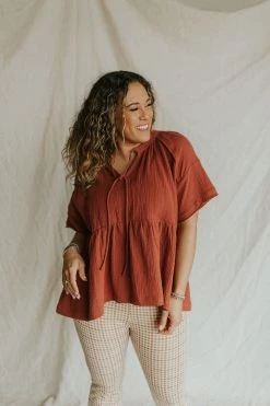 Henly Tied Up Gauze Peplum In Canyon Clay