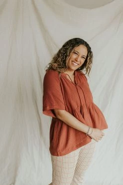 Henly Tied Up Gauze Peplum In Canyon Clay