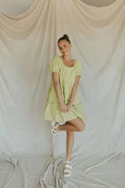 Henly Astrid Babydoll Dress In Lime Sherbet