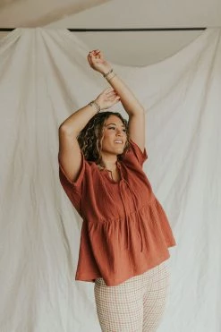 Henly Tied Up Gauze Peplum In Canyon Clay