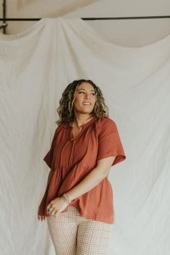 Henly Tied Up Gauze Peplum In Canyon Clay