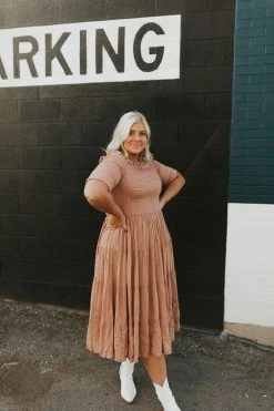 Henly Marlene Swiss Dot Midi In Mauve Dresses