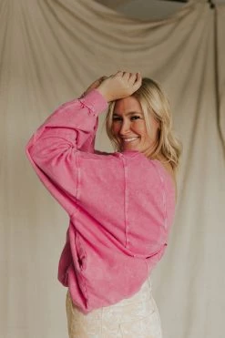 Henly *Cross My Heart Sweatshirt In Hot Pink XL/Plus Available
