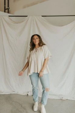 Henly Tied Up Gauze Peplum In Natural Tops