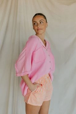 Henly Block Party Gauze Top In Bubblegum