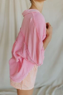 Henly Block Party Gauze Top In Bubblegum