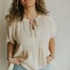 Henly Tied Up Gauze Peplum In Natural Tops