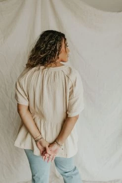 Henly Tied Up Gauze Peplum In Natural Tops