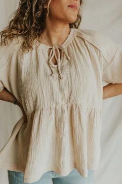 Henly Tied Up Gauze Peplum In Natural Tops