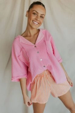 Henly Block Party Gauze Top In Bubblegum