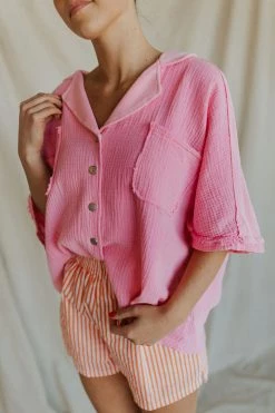 Henly Block Party Gauze Top In Bubblegum