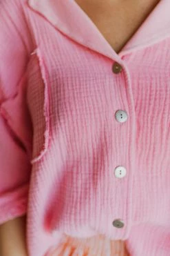 Henly Block Party Gauze Top In Bubblegum