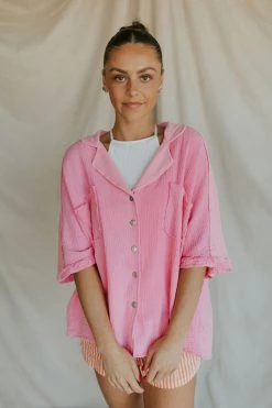 Henly Block Party Gauze Top In Bubblegum