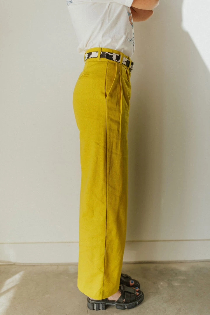 Henly Pants/Shorts Emily Linen Pants In Chartreuse